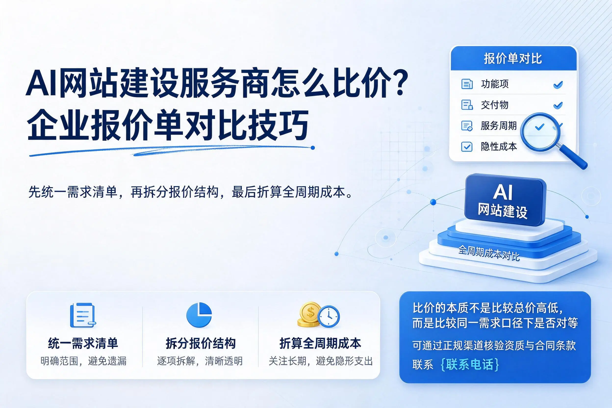 AI网站建设服务商怎么比价？潮州企业报价单对比技巧