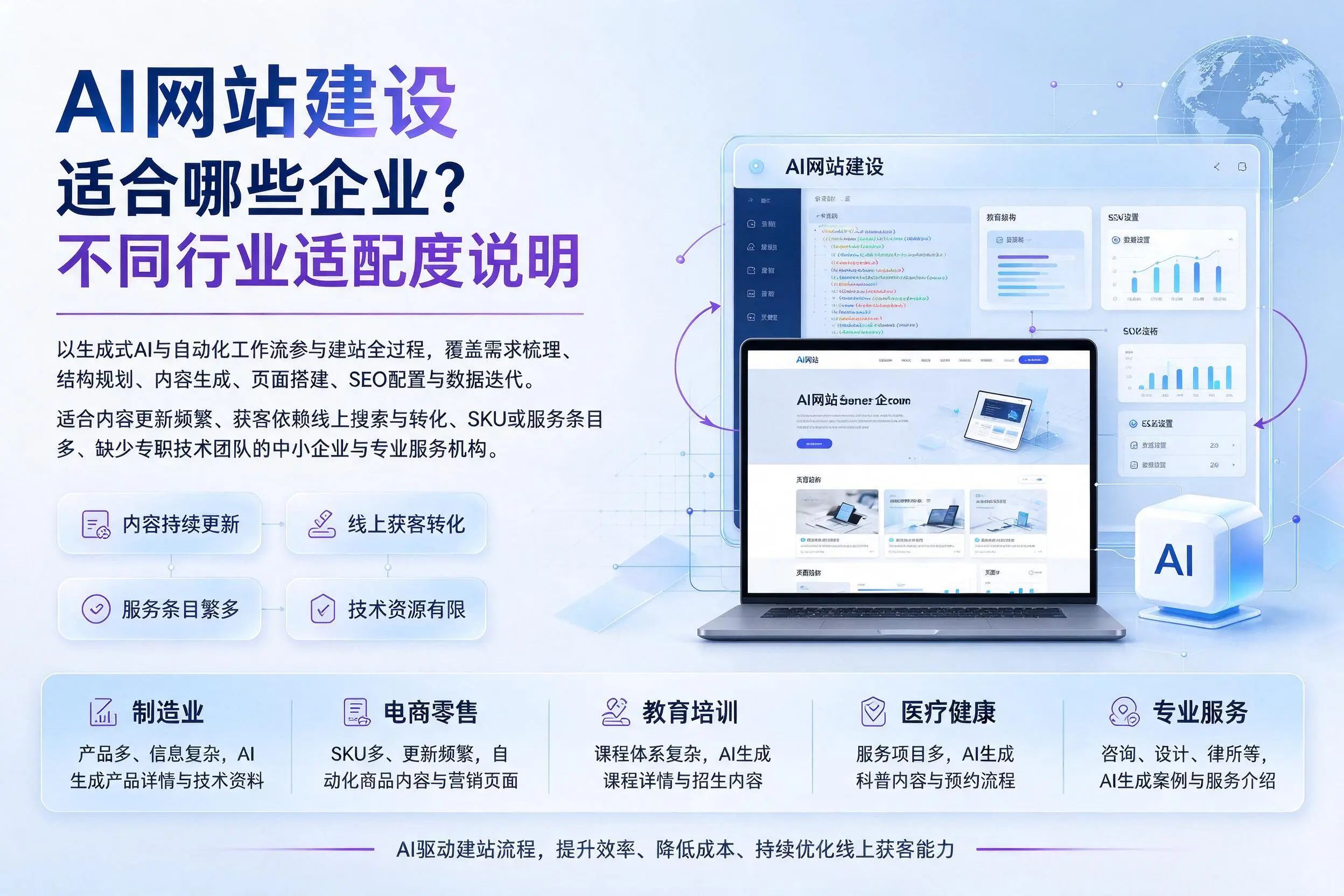 AI网站建设适合哪些企业?潮州不同行业适配度说明